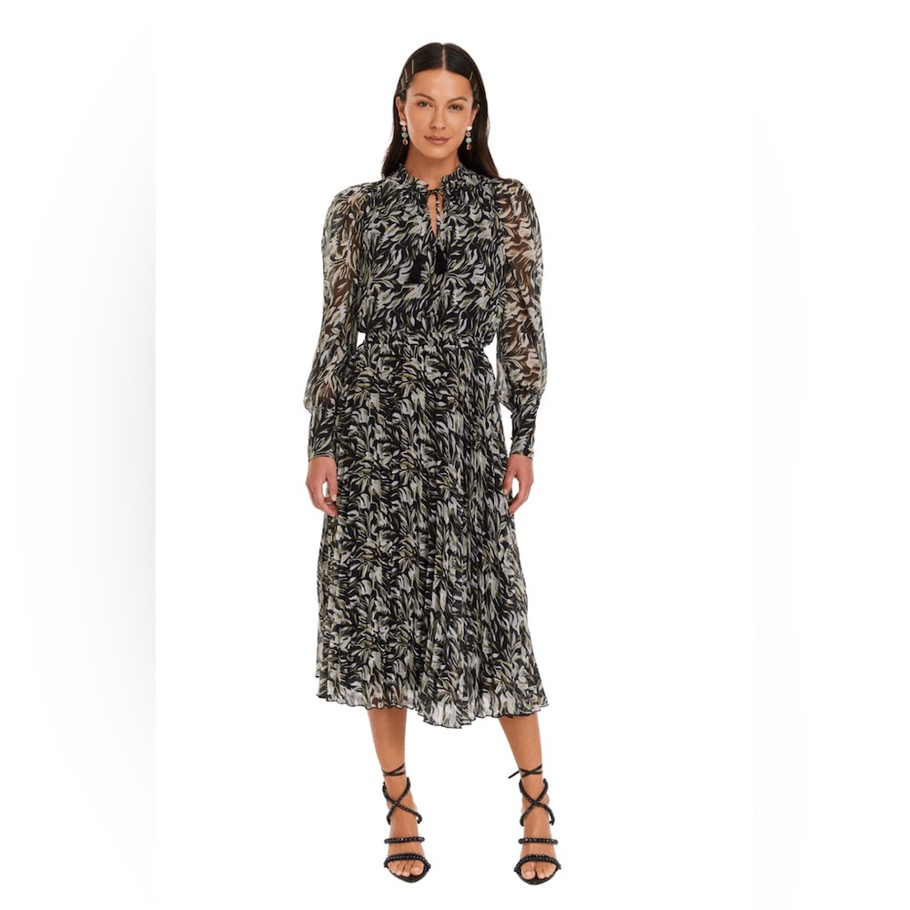 ALLISON New York Navy Floral Maxi Dress Long Sleeve Boho Pleated Accordion Skirt